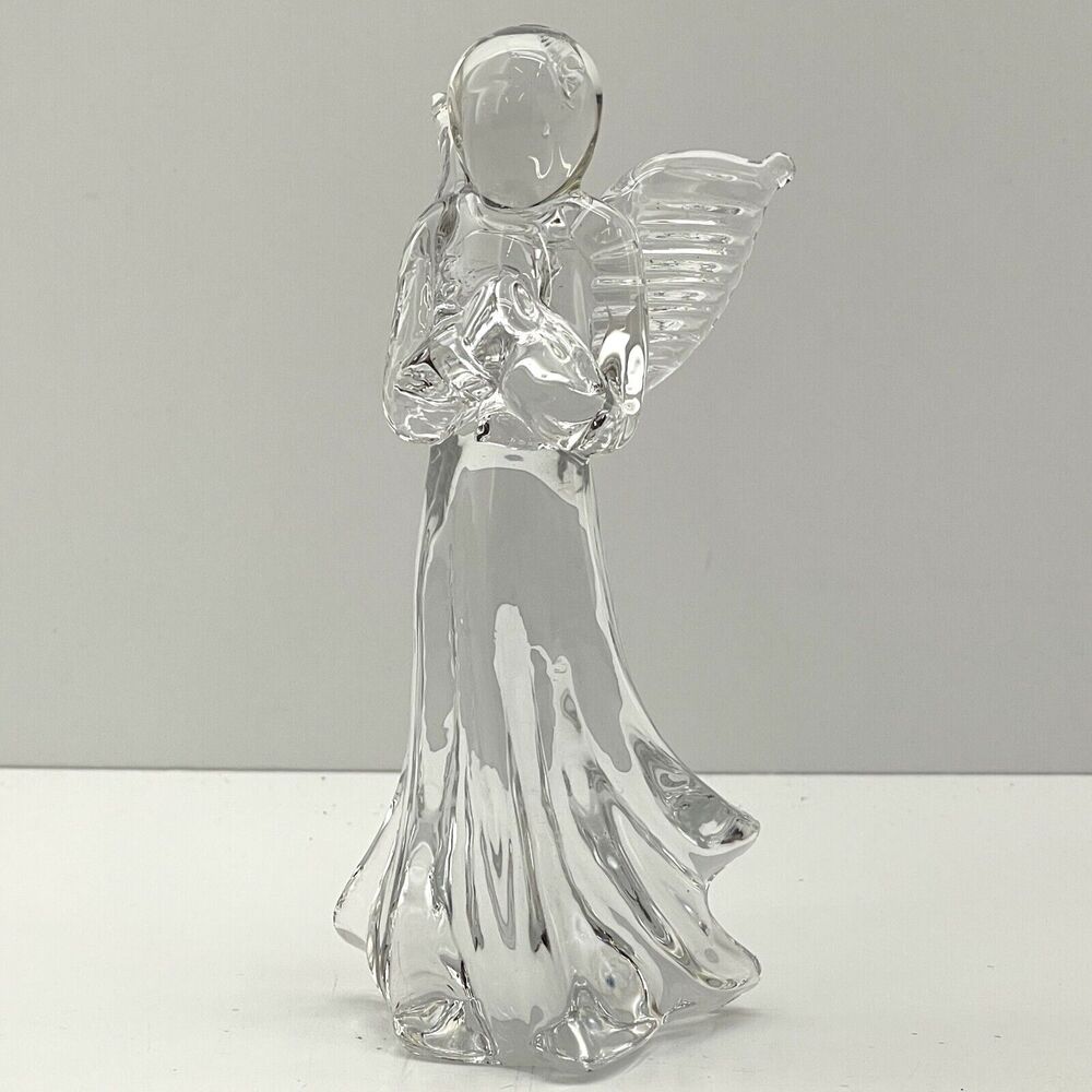 Christmas Nativity Clear Glass Angel Figurine Praying Hands Guardian 6.75 Tall